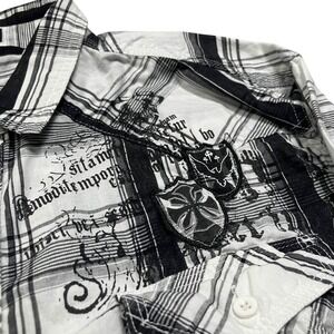 Y2K Grunge Plaid Button Down Shirt Men's Long Sleeve Goth Punk Emo XL Slim Fit